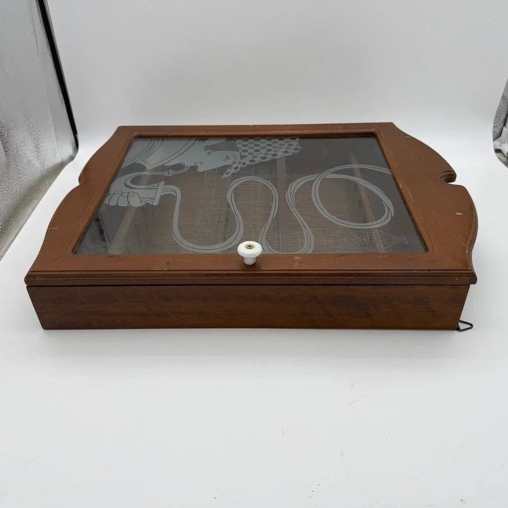 Vintage Sherlock Holmes Etched Glass Wood Tobacco Pipe Display Cabinet 12 Slot